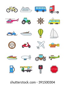 Set of 24 color transport icons 
