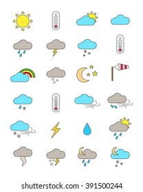 Set of 24 color weather forecast icons 