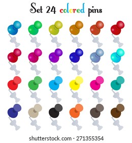 Set 24 colored pins vector illustration