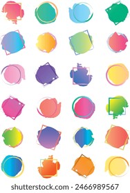 Conjunto de 24 coloridos Anuncios de salpicadura con marcos. Grunge pincel trazo marcos colección. Abstractas salpicadura de pintura de Arte vectorial acrílico.