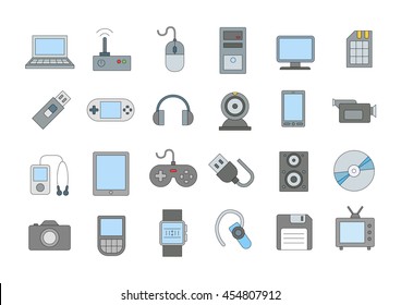 Set of 24 Computer technologies colorful icons 