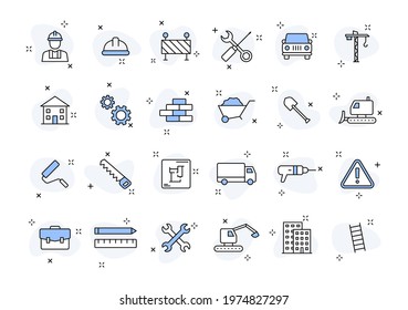 Set of 24 Construction web icons in line style. Building, engineer, business, road, builder, industry. Vector illustration.