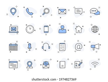 Set of 24 Contact Us web icons in line style. Web and mobile icon. Chat, support, message, phone. Vector illustration.