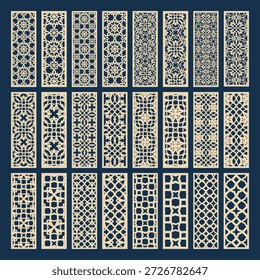 Set of 24 decorative panels for laser cutting with abstract geometric patterns 1 to 3 ratio