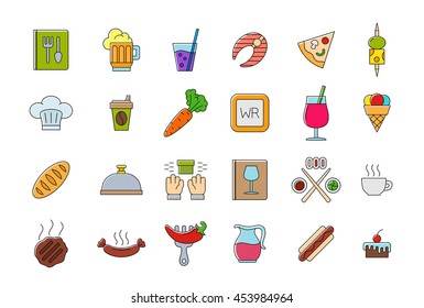 Set of 24 Diner colorful vector icons 