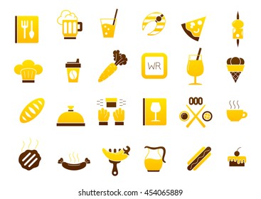 Set of 24 Diner yellow-brown vector icons