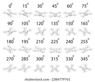 A set of 24 drones from different angles. Rotation of the drone in outline by 15 degrees for animation.  