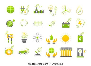 Set of 24 Eco yellow-green vector icons