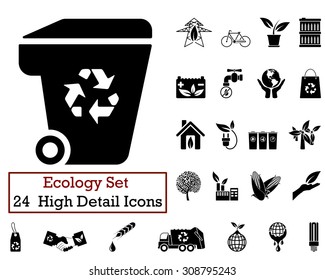Set of 24 Ecology Icons in Black Color. Suitable For All Kind of Design (Web Page, Interface, Advertising, Polygraph and Other). Vector Illustration. 