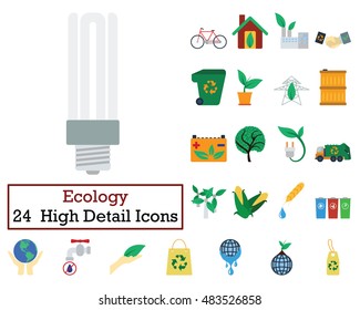 Set of 24 Ecology Icons. Flat color design. Vector illustration.