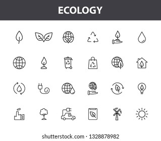 Set of 24 Ecology web icons in line style. Electric Car, Organic, environmental energy. Vector illustration