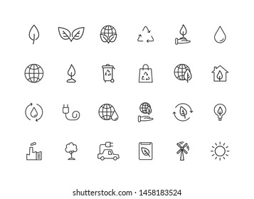 Set of 24 Ecology web icons in line style. Electric Car, Organic, environmental energy. Vector illustration.