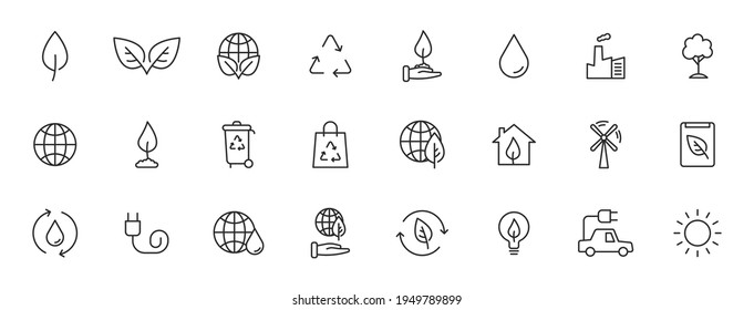 Set of 24 Ecology web icons in line style. Electric Car, Organic, environmental energy. Vector illustration.