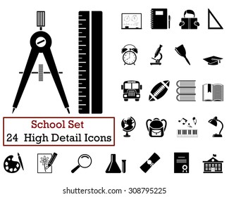 Set of 24 Education Icons in Black Color. Suitable For All Kind of Design (Web Page, Interface, Advertising, Polygraph and Other). Vector Illustration. 