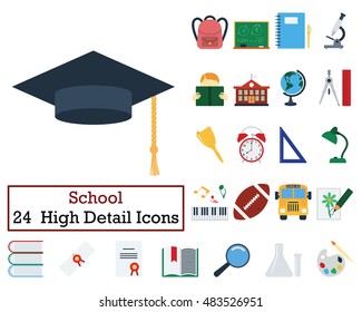 Set of 24 Education Icons. Flat color design. Vector illustration.