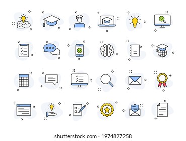 Set of 24 Education and Learning web icons in line style. School, university, textbook, learning. Vector illustration.