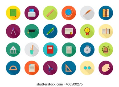 Set of 24 Education round colorful icons 