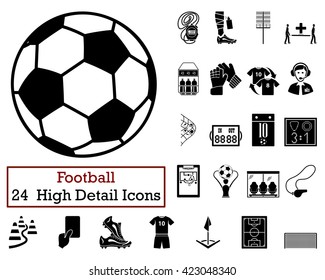 Set of 24 Football Icons in Black Color.Vector illustration. 