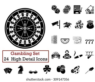Set of 24 Gambling Icons in Black Color.  Suitable For All Kind of Design (Web Page, Interface, Advertising, Polygraph and Other). Vector Illustration. 