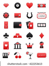 Set of 24 games of chance black-red vector icons 