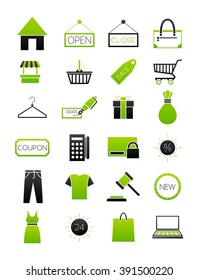 Set of 24 green-black shopping icons 