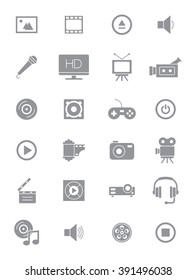 Set of 24 grey multimedia icons set