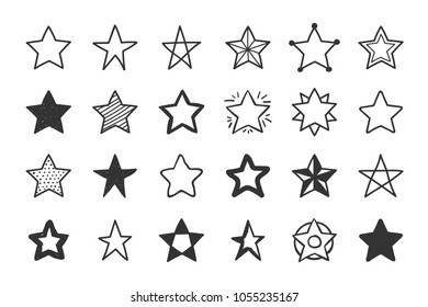 Set of 24 hand drawn stars on white background, vector eps10 illustration