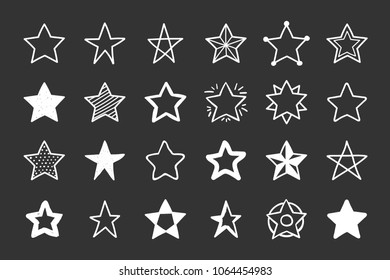 Set of 24 hand drawn white stars on black background, vector eps10 illustration