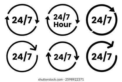 Set of 24 hour Availability Icon. 24 hour service, 24 hour open icon set vector on white background