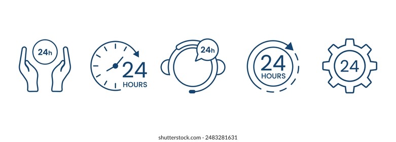 Conjunto de 24 horas de colección de iconos de Servicio al cliente. Asistencia al cliente, centro de llamadas y símbolo de Asistencia técnica. Ilustración vectorial.