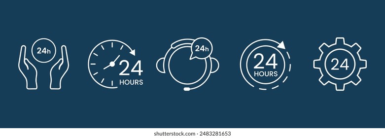 Set of 24 hours Customer service icon collection. Customer support, call center and technical support symbol. Vector Illustration.