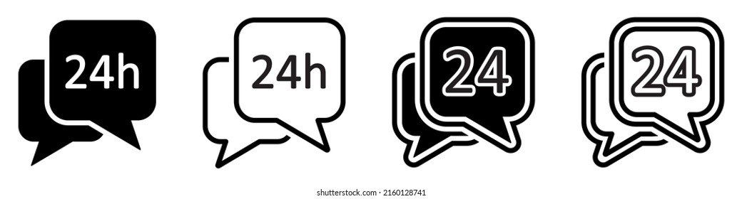Set von 24-Stunden-Symbolen. Redeblase und 24 Stunden. 24h Support-Symbol, Feedback.