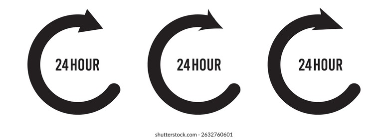 Set of 24 hours time system format. 24 hours with arrow icon vector illustration. Eps 10