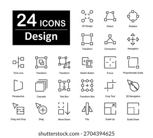 Un conjunto de 24 iconos como diseño 3d, distorsión, rotación