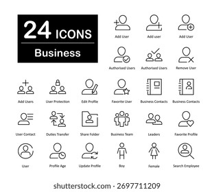 A set of 24 icons as add user, authorised users, remove user