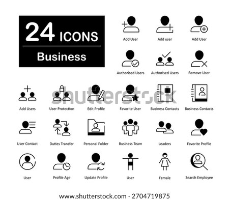 A set of 24 icons as add user, authoried user, remove user