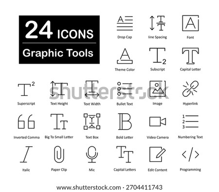 A set of 24 icons as drop cap, line spacing, font