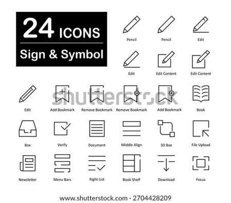 A set of 24 icons as pencil, edit, edit content
