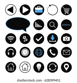 Set of 24 icons for web. Media and communication vector icons on white background.