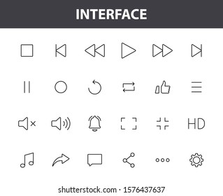 Set of 24 Interface web icons in line style. Contact us, phone, settings, communication, smartphone, technology. Vector illustration.