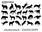 Set of 24 item Coyote Silhouette Vector Illustration