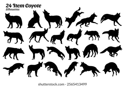 Set of 24 item Coyote Silhouette Vector Illustration