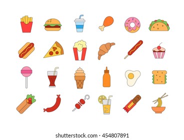 Set of 24 Junk food colorful icons