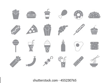 Set of 24 Junk food gray vector icons