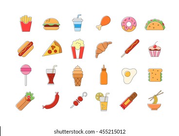 Set of 24 Junk food vector icons