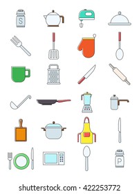 Set of 24 kitchen items variegated vector icons