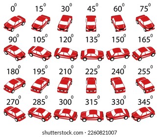 A set of 24 logo cars from different angles. Rotation of the car in logo style by 15 degrees for animation.  