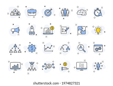Set of 24 Management web icons in line style. Media, teamwork, business, planning, strategy, marketing. Vector illustration.