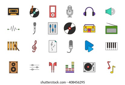 Set of 24 Music colorful icons 