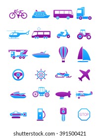 Set of 24 pink-blue transport icons 